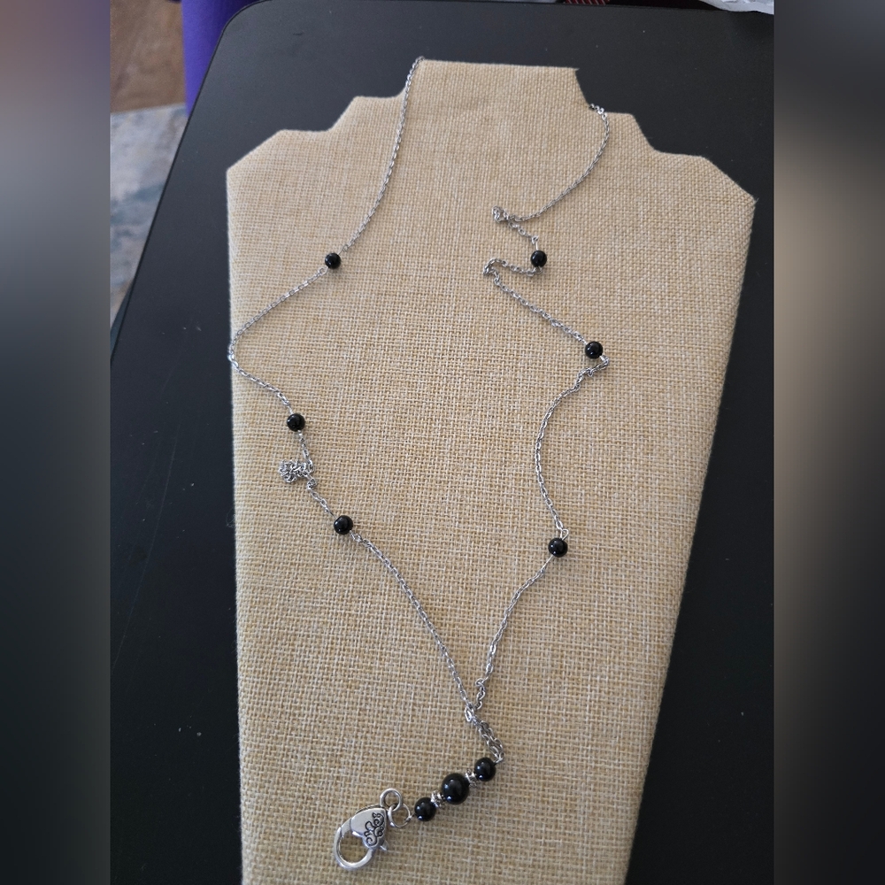 Elegant Silver and Black Beaded Necklace
